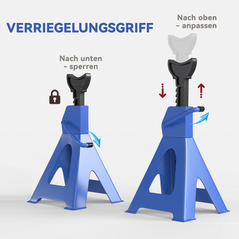 Rootz 3 Ton Load-Bearing Support Stands - Car Jack Stands - Adjustable Vehicle Supports - Carbon Steel - 27cm x 24cm x 38.5-60cm
