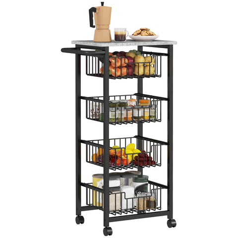 Rootz 4 Level Kitchen Cart - Serving Car - Storage Wagon - Easy Maneuverability - 49.5 x 31 x 91 cm Grey, Black