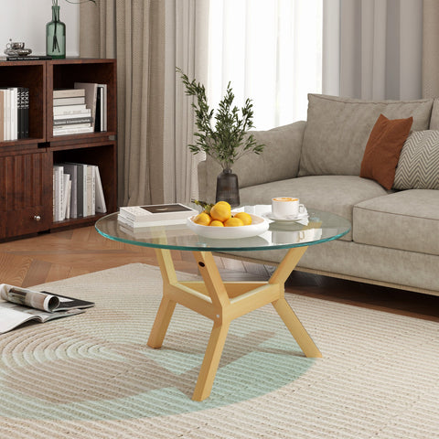 Rootz Round Coffee Table - Matched Glass - Living Room Table - Adjustable Foot Pads - Stable Design - Ø80 x 45H cm