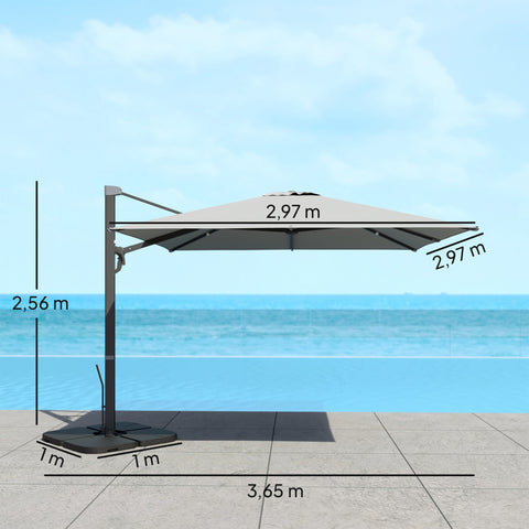 Rootz 360° Rotatable Parasol - Cantilever Umbrella - Patio Sunshade - Optimal Sun Protection - 365cm x 297cm x 256cm