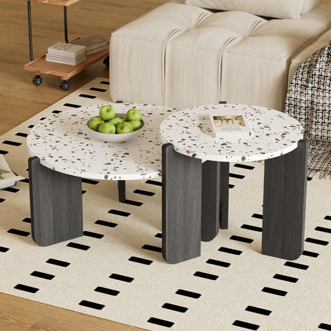 Rootz Modern Set of 2 Coffee Tables - Stylish Tables - Artistic Pattern Tables - Durable MDF - 70cm x 70cm x 35cm & 50cm x 50cm x 45.5cm