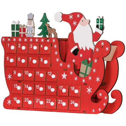 Rootz Santa Sleigh Advent Calendar - Christmas Countdown - Desk or Mantel Decor - 24 Compartments - Reusable - Red - 22.5cm x 8cm x 36cm