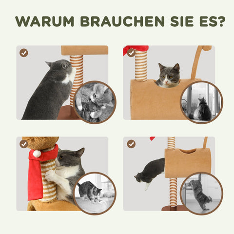 Rootz 98 cm Cat Tower - Kratzbaum - Scratching Post - Protects Furniture - Brown Deer Design - 34cm x 98cm x 48cm