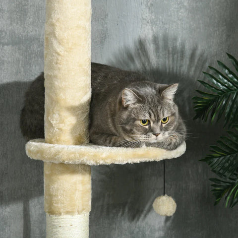Rootz Cat Scratching Post - 1 Cat Cave - 1 Cat Hammock - 1 Lying Surface - Sisal Rope - Natural + Beige - 48 cm x 48 cm x 255 cm