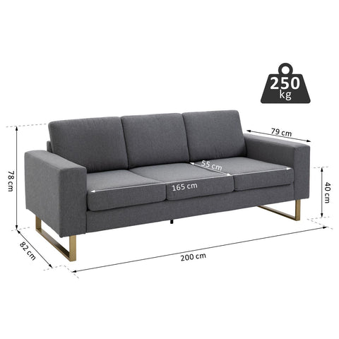 Rootz Sofa - 3-Seater Sofa - Upholstered - Lounge Sofa - Armrest - Compact - Metal - Removable Pillowcases