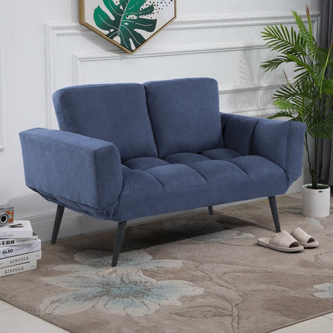 Rootz Sofa Bed - Foldable Sofa - 2-Seater Sofa - Fabric - Velvet - Metallic Blue - Quilted