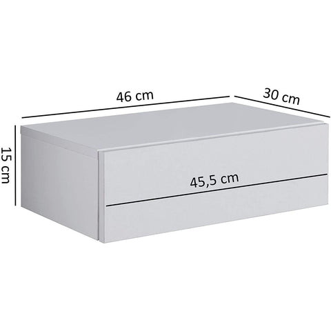 Rootz Bedside Table Floating White - Bedside Table Wood - Processed Wood - Melamine Resin - Wall Mounted - Modern - 1 Drawer