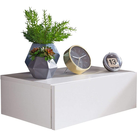 Rootz Bedside Table Floating White - Bedside Table Wood - Processed Wood - Melamine Resin - Wall Mounted - Modern - 1 Drawer