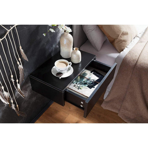 Rootz Bedside Table Floating Black - Bedside Table Wood - Floating Bedside Tables