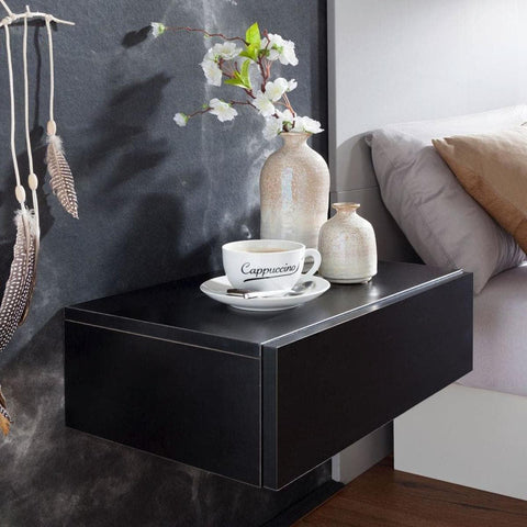 Rootz Bedside Table Floating Black - Bedside Table Wood - Floating Bedside Tables