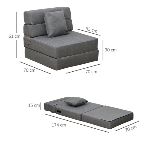 Rootz Sofa Bed - Armchair - Single Sofa Bed - Gray - 70 x 70 x 61 cm
