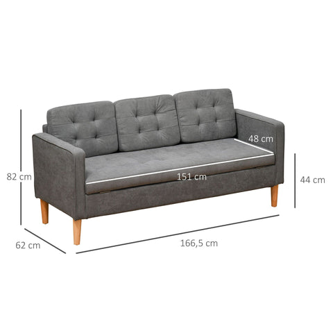Rootz Sofa - 3-seater - Double Sofa Bed - Gray - 166.5 x 62 x 82 cm