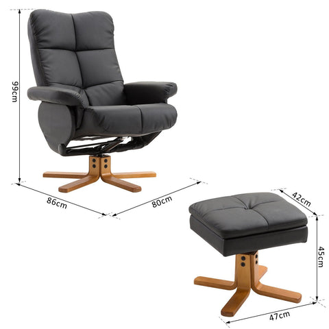 Rootz Relax chair - Footrest - Footstool - Artificial leather - Solid Wood - Reclining function - 80 x 86 x 99 cm - Black