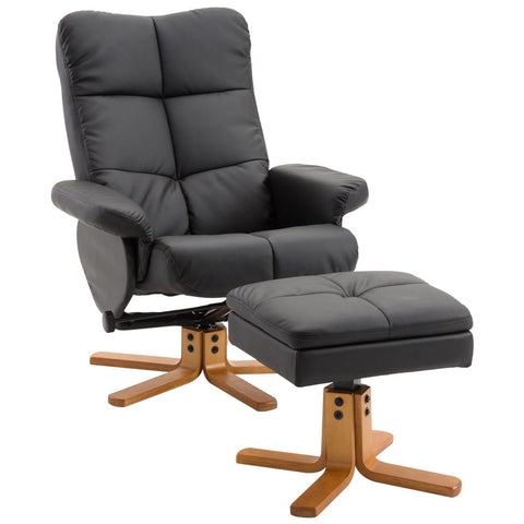 Rootz Relax chair - Footrest - Footstool - Artificial leather - Solid Wood - Reclining function - 80 x 86 x 99 cm - Black