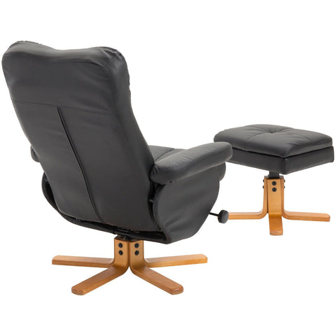 Rootz Relax chair - Footrest - Footstool - Artificial leather - Solid Wood - Reclining function - 80 x 86 x 99 cm - Black