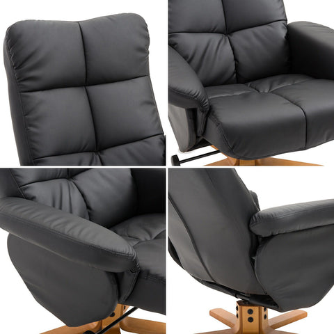 Rootz Relax chair - Footrest - Footstool - Artificial leather - Solid Wood - Reclining function - 80 x 86 x 99 cm - Black