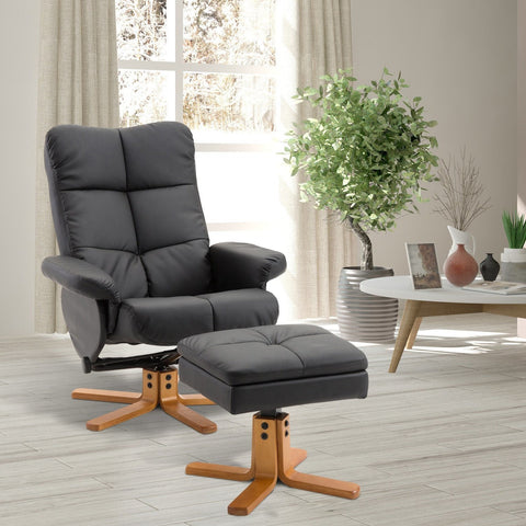 Rootz Relax chair - Footrest - Footstool - Artificial leather - Solid Wood - Reclining function - 80 x 86 x 99 cm - Black