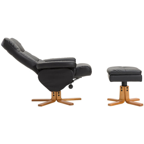 Rootz Relax chair - Footrest - Footstool - Artificial leather - Solid Wood - Reclining function - 80 x 86 x 99 cm - Black