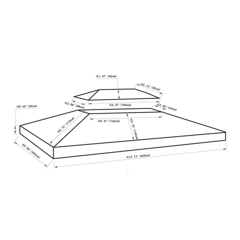 Rootz Replacement Roof for Metal Garden Gazebo - Cream - Polyester - 118.11 cm x 157.48 cm x cm