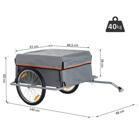 Rootz Bicycle cargo trailer - Gray - Steel, - 55.12 cm x 34.65 cm x 23.62 cm