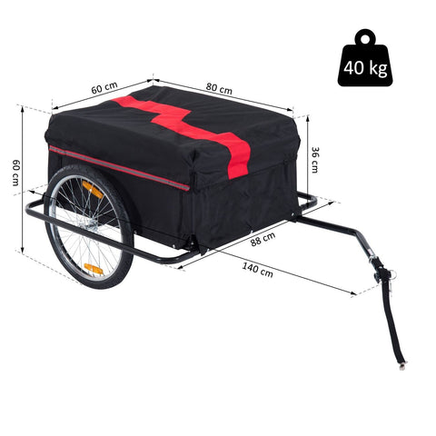 Rootz Transport Trailers For Bicycles - Red, Black - Fabric, Steel - 55.12 cm x 34.65 cm x 23.62 cm