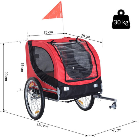 Rootz Bicycle Trailer Dog Carrier - Red, Black - Oxford, Steel - 51.18 cm x 28.74 cm x 35.43 cm