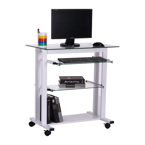 Rootz Computer Table desk - White - Iron, Glass - 31.45 cm x 20.08 cm x 32.68 cm