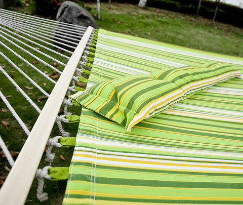 Rootz Hangmat Hangbed - Groen, Geel, Wit - Katoen, Metaal, Hout - 111,81 cm x 55,11 cm x cm