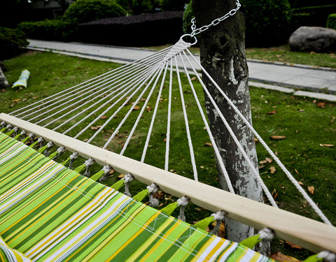 Rootz Hangmat Hangbed - Groen, Geel, Wit - Katoen, Metaal, Hout - 111,81 cm x 55,11 cm x cm