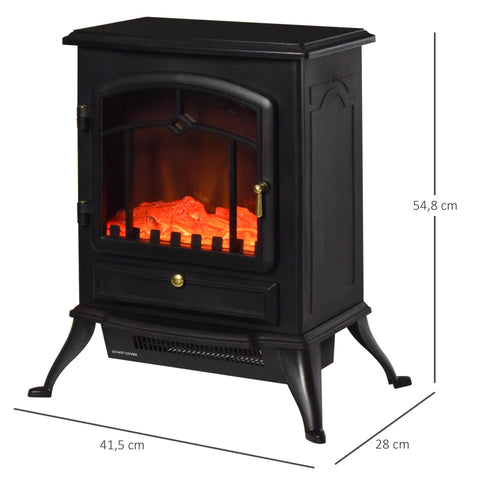 Rootz Electric Fireplace - Black - Metal, Glass - 16.34 cm x 11.02 cm x 21.65 cm