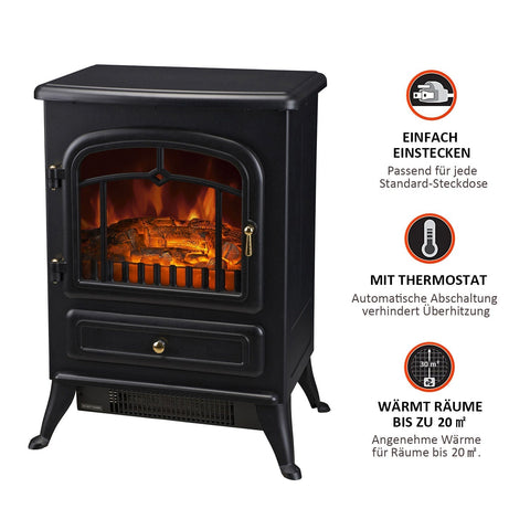 Rootz Electric Fireplace - Black - Metal, Glass - 16.34 cm x 11.02 cm x 21.65 cm