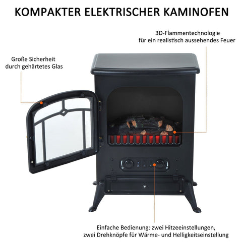 Rootz Electric Fireplace - Black - Metal, Glass - 16.34 cm x 11.02 cm x 21.65 cm
