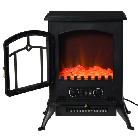 Rootz Electric Fireplace - Black - Metal, Glass - 16.34 cm x 11.02 cm x 21.65 cm