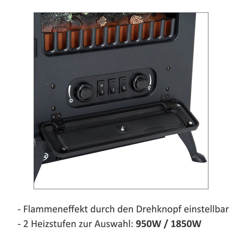 Rootz Electric Fireplace - Black - Metal, Glass - 16.34 cm x 11.02 cm x 21.65 cm