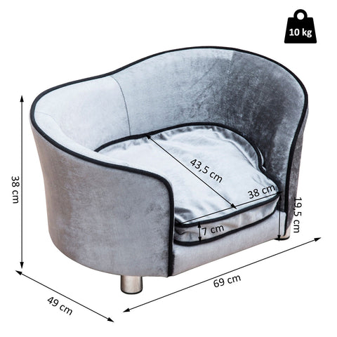 Rootz Luxus-Hundesofa – Grau – Tannenholz, Plüsch – 27,17 cm x 19,29 cm x 14,96 cm