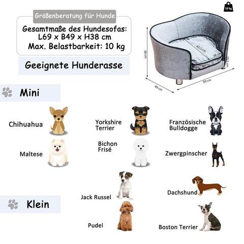 Rootz Luxus-Hundesofa – Grau – Tannenholz, Plüsch – 27,17 cm x 19,29 cm x 14,96 cm