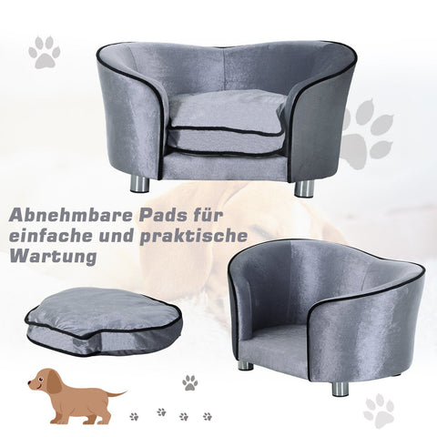Rootz Luxus-Hundesofa – Grau – Tannenholz, Plüsch – 27,17 cm x 19,29 cm x 14,96 cm