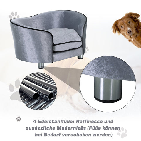 Rootz Luxus-Hundesofa – Grau – Tannenholz, Plüsch – 27,17 cm x 19,29 cm x 14,96 cm