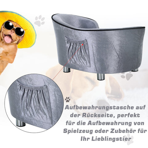 Rootz Luxus-Hundesofa – Grau – Tannenholz, Plüsch – 27,17 cm x 19,29 cm x 14,96 cm