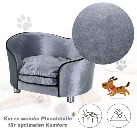 Rootz Luxury Dog Sofa - Gray - Firwood, Plush - 27.17 cm x 19.29 cm x 14.96 cm