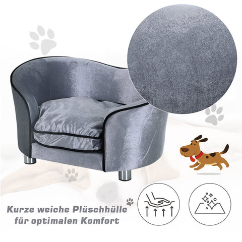 Rootz Luxus-Hundesofa – Grau – Tannenholz, Plüsch – 27,17 cm x 19,29 cm x 14,96 cm
