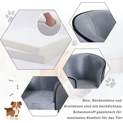 Rootz Luxus-Hundesofa – Grau – Tannenholz, Plüsch – 27,17 cm x 19,29 cm x 14,96 cm