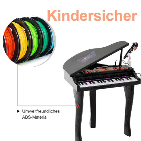 Rootz Children's Piano Musical Instrument - Black - Abs - 18.89 cm x 15.35 cm x 27.16 cm