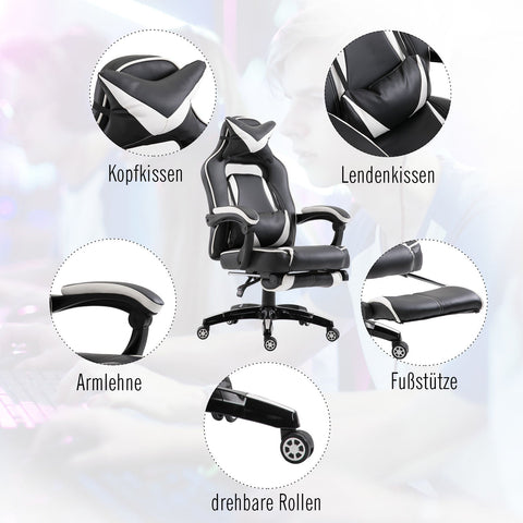Rootz Executive Gaming Chair - White, Black - Synthetic, Metal - 27.55 cm x 25.59 cm x 45.27 cm