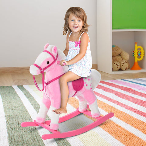Rootz Children's rocking horse - Pink - Plush, Poplar - 29.13 cm x 11,024 cm x 25.59 cm