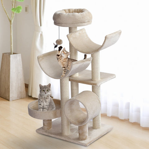 Rootz Scratching Post Cat Tree - Beige - Chipboard, Fibre, Plush - 19.68 cm x 15.74 cm x 41.33 cm