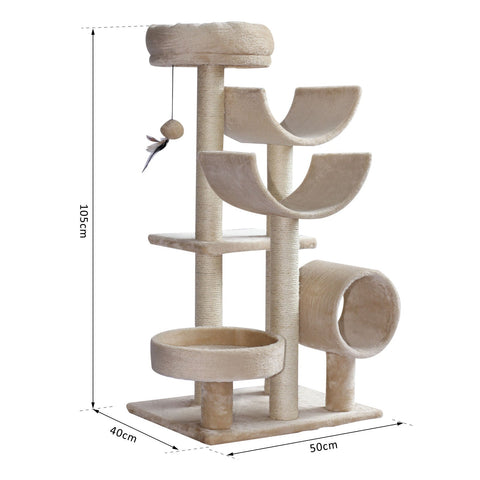 Rootz Scratching Post Cat Tree - Beige - Chipboard, Fibre, Plush - 19.68 cm x 15.74 cm x 41.33 cm