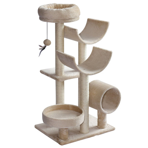 Rootz Scratching Post Cat Tree - Beige - Chipboard, Fibre, Plush - 19.68 cm x 15.74 cm x 41.33 cm