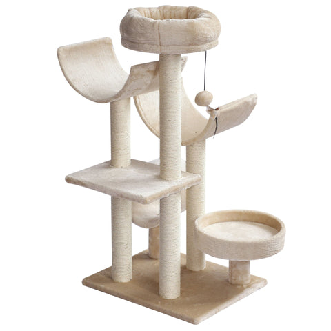 Rootz Scratching Post Cat Tree - Beige - Chipboard, Fibre, Plush - 19.68 cm x 15.74 cm x 41.33 cm