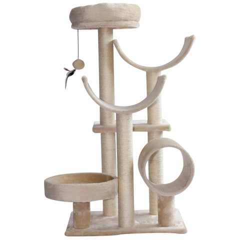 Rootz Scratching Post Cat Tree - Beige - Chipboard, Fibre, Plush - 19.68 cm x 15.74 cm x 41.33 cm
